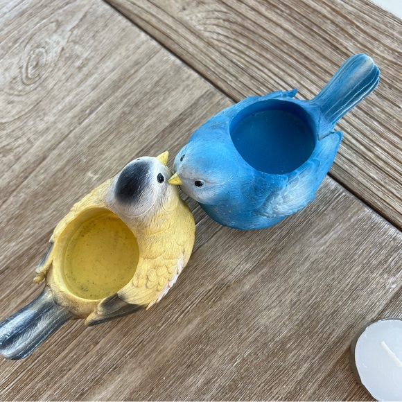 Bird candle holders blue yellow finch tea lights - Picture 3 of 5